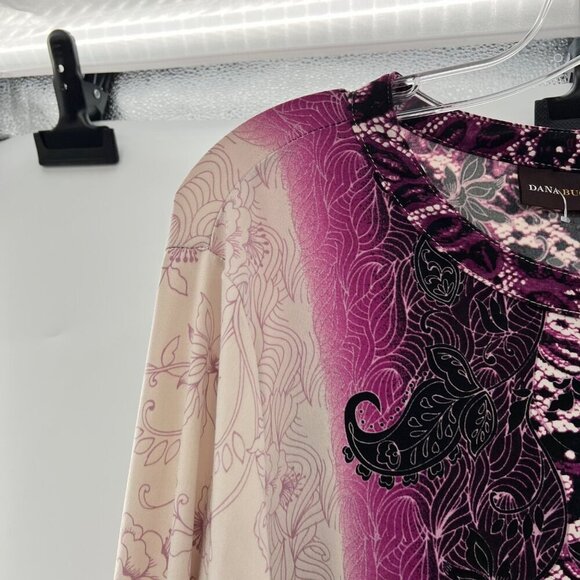 Dana Buchman Women's Floral Button Up Top Long Roll Tab Sleeve Size Medium - Picture 5 of 9